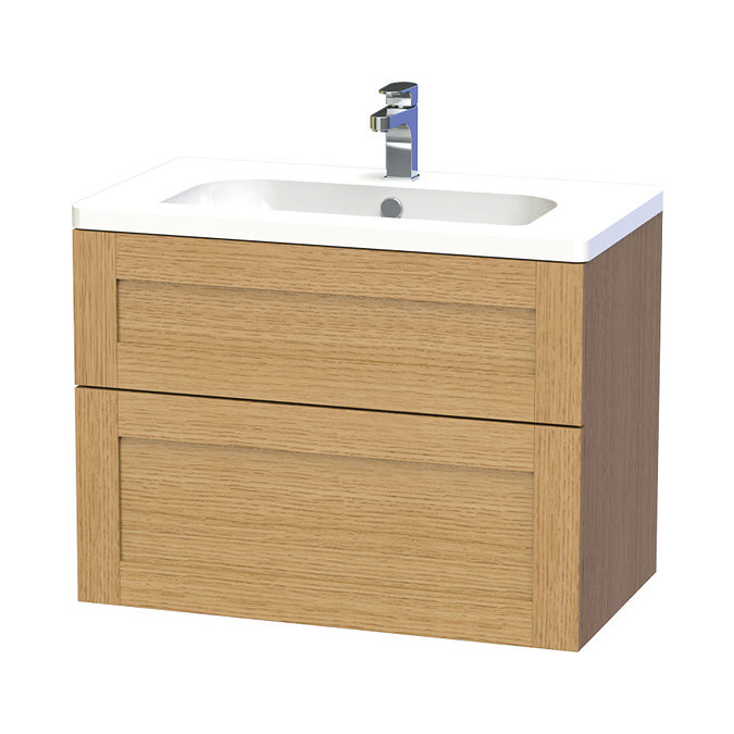 Miller - London 80 Wall Hung Two Drawer Vanity Unit with Ceramic Basin - Oak Large Image