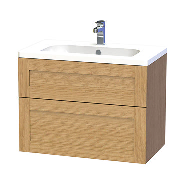 Miller - London 80 Wall Hung Two Drawer Vanity Unit with Ceramic Basin - Oak Profile Large Image