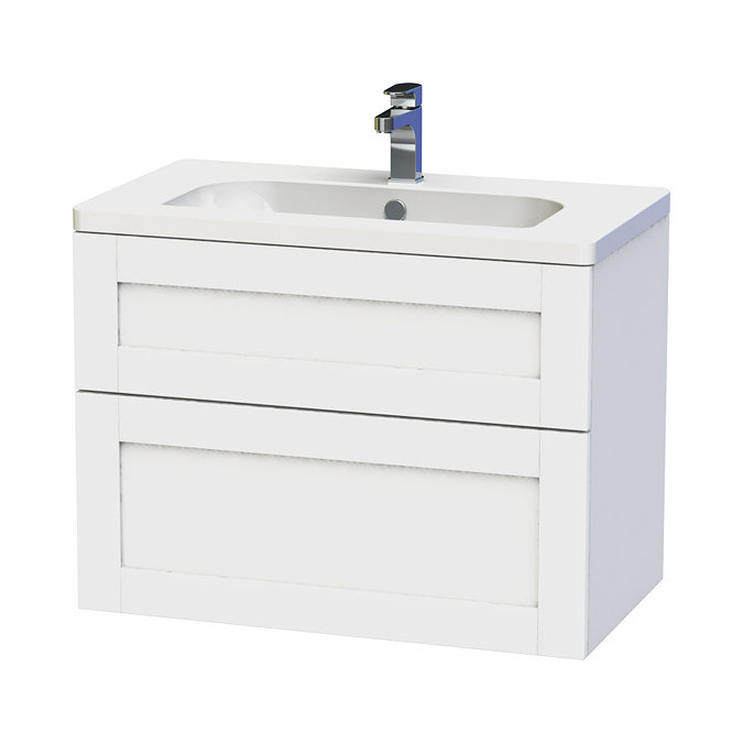 Miller - London 80 Wall Hung Two Drawer Vanity Unit with Ceramic Basin - White Large Image