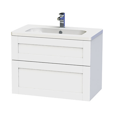 Miller - London 80 Wall Hung Two Drawer Vanity Unit with Ceramic Basin - White Profile Large Image