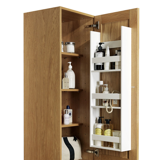 Miller - London Tall Cabinet with Door Storage & Drawers - Oak In Bathroom Large Image