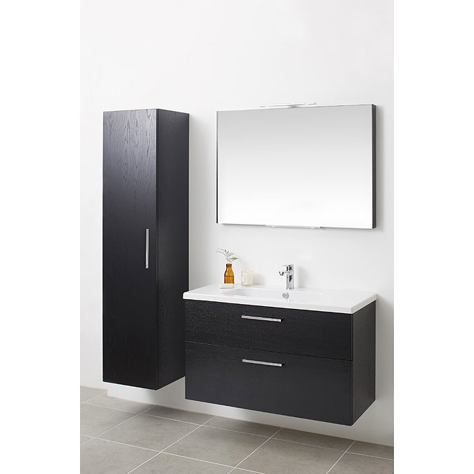 Miller - New York 100 Wall Hung Two Drawer Vanity Unit with Ceramic Basin - Black Newest Large Image
