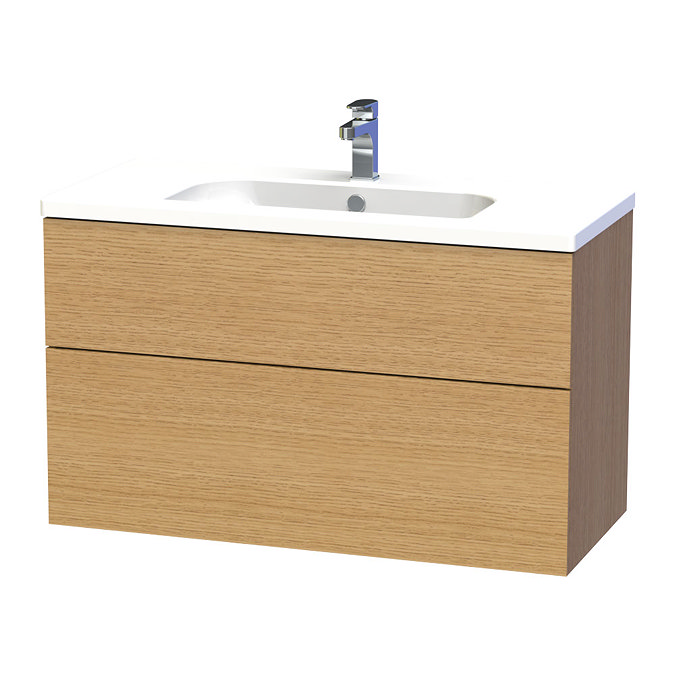 Miller - New York 100 Wall Hung Two Drawer Vanity Unit with Ceramic Basin - Oak Large Image