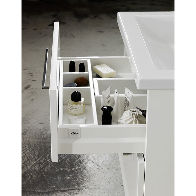 Miller - New York 100 Wall Hung Two Drawer Vanity Unit with Ceramic Basin - White In Bathroom Large 