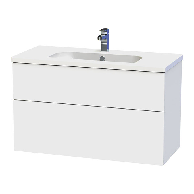Miller - New York 100 Wall Hung Two Drawer Vanity Unit with Ceramic Basin - White Large Image