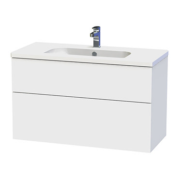Miller - New York 100 Wall Hung Two Drawer Vanity Unit with Ceramic Basin - White Profile Large Imag