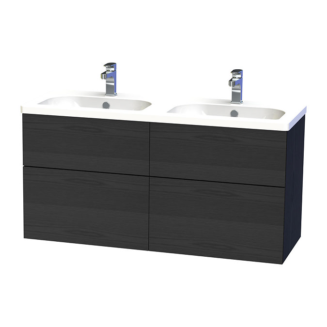 Miller - New York 120 Wall Hung Four Drawer Vanity Unit with Double Ceramic Basin - Black Large Imag
