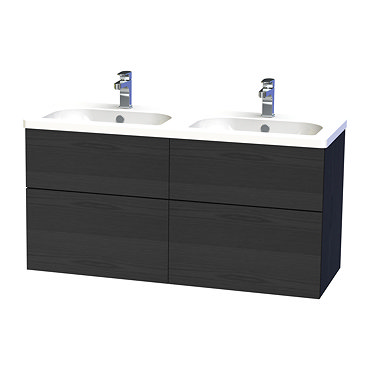 Miller - New York 120 Wall Hung Four Drawer Vanity Unit with Double Ceramic Basin - Black Profile La