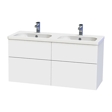 Miller - New York 120 Wall Hung Four Drawer Vanity Unit with Double Ceramic Basin - White Profile La