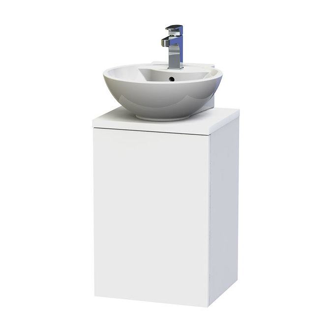 Miller - New York 40 Wall Hung Single Door Vanity Unit with Worktop & Ceramic Basin - White Large Im