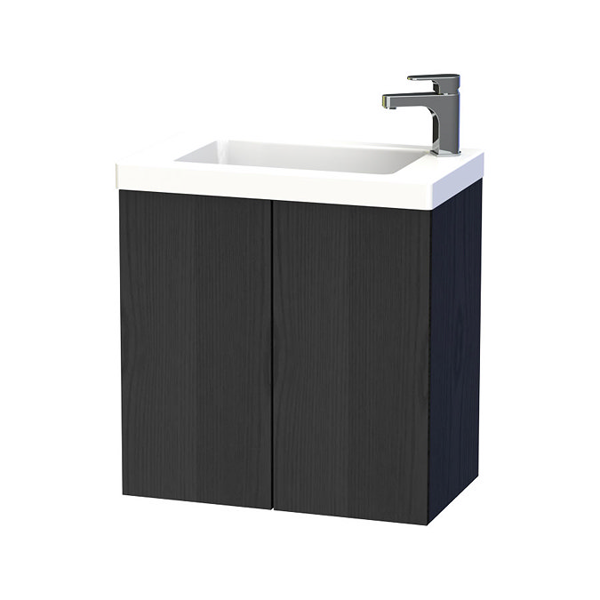 Miller - New York 60 Wall Hung Two Door Vanity Unit with Ceramic Basin - Black Large Image