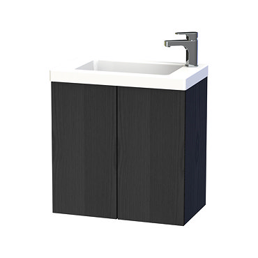 Miller - New York 60 Wall Hung Two Door Vanity Unit with Ceramic Basin - Black Profile Large Image