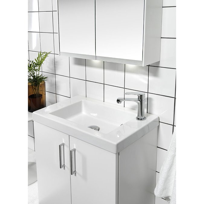 Miller - New York 60 Wall Hung Two Door Vanity Unit with Ceramic Basin - Oak In Bathroom Large Image