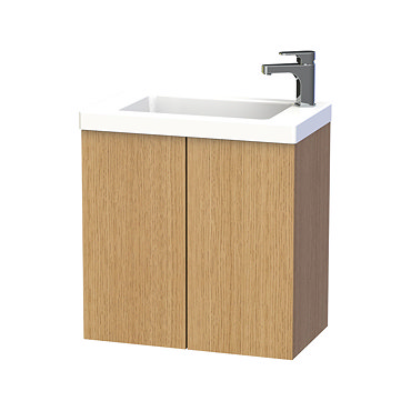 Miller - New York 60 Wall Hung Two Door Vanity Unit with Ceramic Basin - Oak Profile Large Image