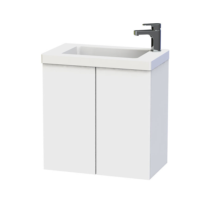 Miller - New York 60 Wall Hung Two Door Vanity Unit with Ceramic Basin - White Large Image
