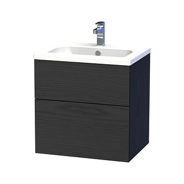 Miller - New York 60 Wall Hung Two Drawer Vanity Unit with Ceramic Basin - Black Profile Large Image