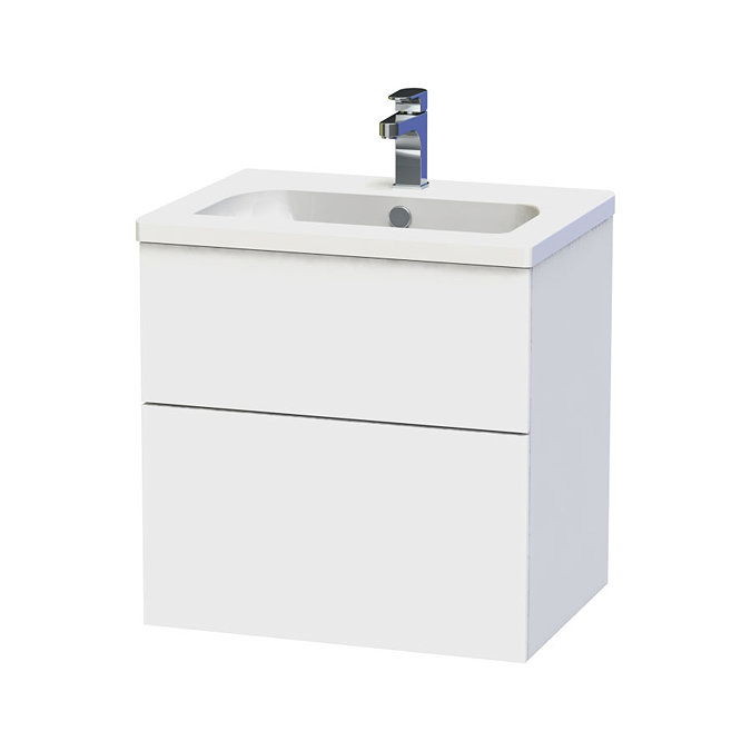 Miller - New York 60 Wall Hung Two Drawer Vanity Unit with Ceramic Basin - White Large Image