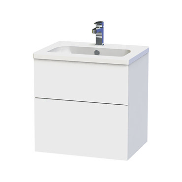 Miller - New York 60 Wall Hung Two Drawer Vanity Unit with Ceramic Basin - White Profile Large Image
