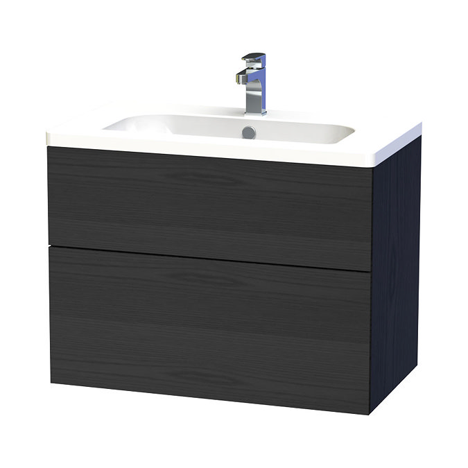 Miller - New York 80 Wall Hung Two Drawer Vanity Unit with Ceramic Basin - Black Large Image