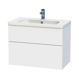 Miller - New York 80 Wall Hung Two Drawer Vanity Unit with Ceramic Basin - White Medium Image