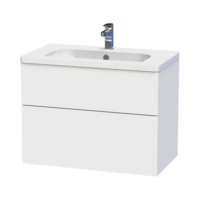Miller - New York 80 Wall Hung Two Drawer Vanity Unit with Ceramic Basin - White Large Image