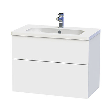 Miller - New York 80 Wall Hung Two Drawer Vanity Unit with Ceramic Basin - White Profile Large Image