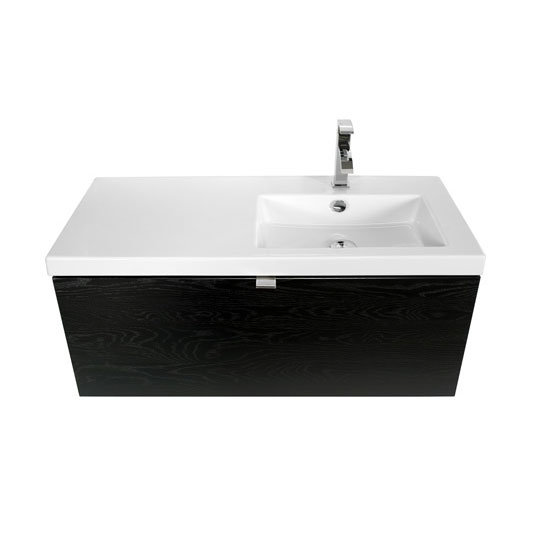 Miller - Nova 100 Wall Hung Single Drawer Vanity Unit with Right Hand White Ceramic Basin - Black St