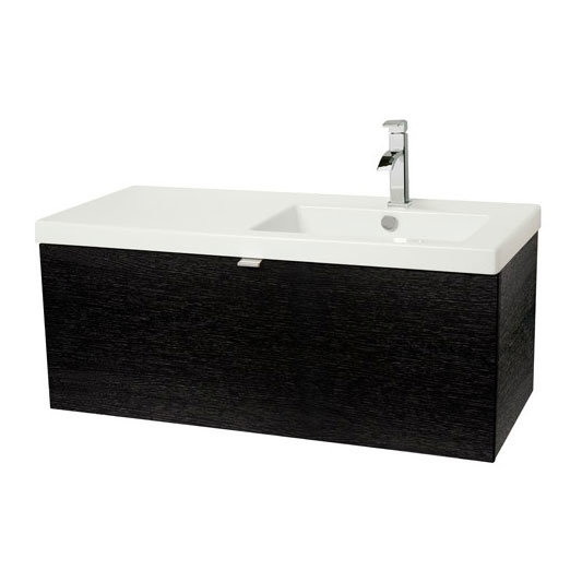 Miller - Nova 100 Wall Hung Single Drawer Vanity Unit with Right Hand White Ceramic Basin - Black La