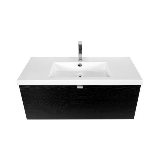 Miller - Nova 100 Wall Hung Single Drawer Vanity Unit with White Ceramic Basin - Black Standard Larg