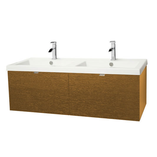 Miller - Nova 120 Wall Hung Two Drawer Vanity Unit with White Double Ceramic Basin - Oak Large Image