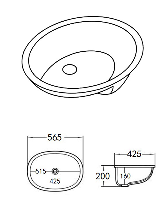 Milos Oval Under Counter Basin 0TH – 565 x 425mm, Gloss White