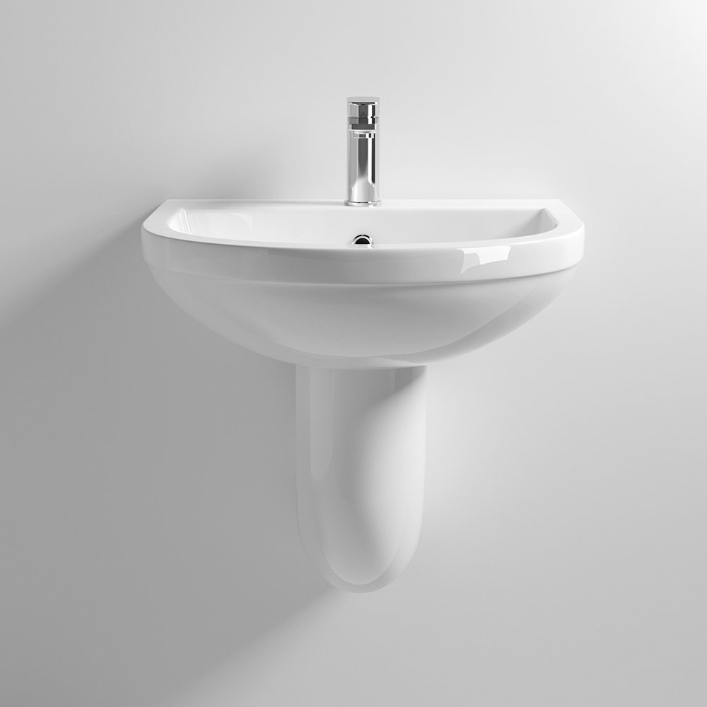 Milton 550 x 445 Wall Hung Basin with Semi Pedestal (1 Tap Hole) Large Image