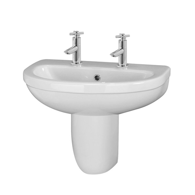 Milton 550 x 445 Wall Hung Basin with Semi Pedestal (2 Tap Hole)  Profile Large Image