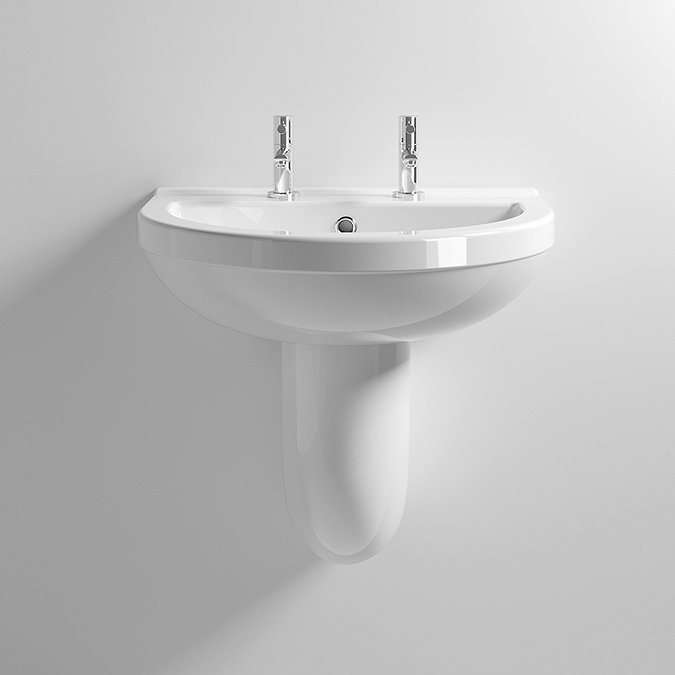 Milton 550 x 445 Wall Hung Basin with Semi Pedestal (2 Tap Hole) Large Image