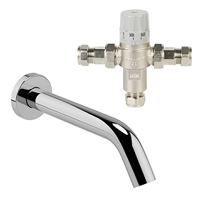Milton Chrome Curved Wall Mounted Sensor Mixer Tap (incl. Thermostatic Mixing Valve TMV2+3 Approved)