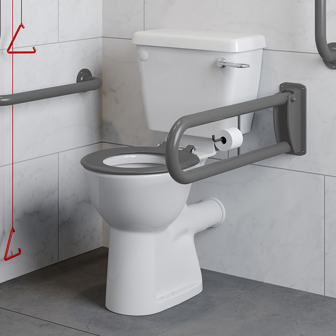 Milton Doc M Pack - Accessible Bathroom Toilet, Basin + Grey Grab Rails  Feature Large Image