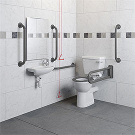 Milton Doc M Pack - Accessible Bathroom Toilet, Basin + Grey Grab Rails Medium Image