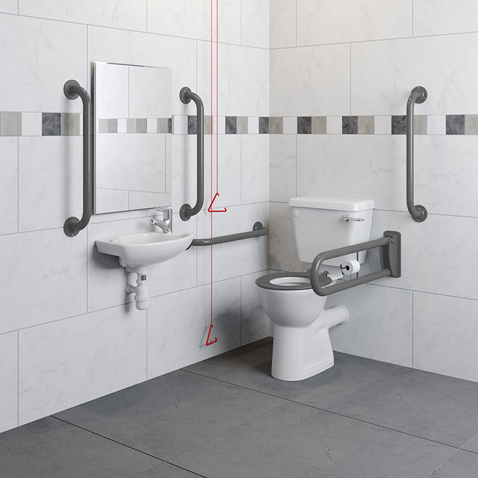 Milton Doc M Pack - Accessible Bathroom Toilet, Basin + Grey Grab Rails Large Image