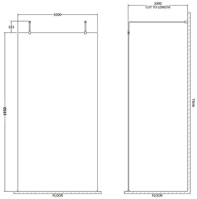 Milton Frameless Wet Room Shower Screen – Double Support Arms & Floor Feet Included
