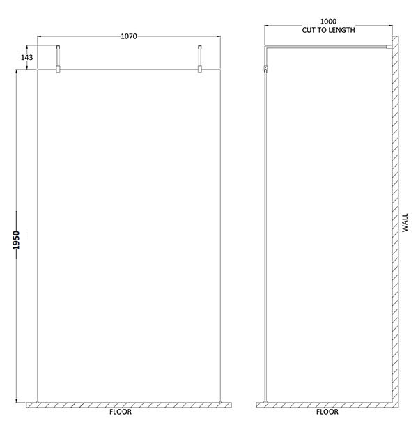 Milton Frameless Wet Room Shower Screen – Double Support Arms & Floor Feet Included 1100mm Wide