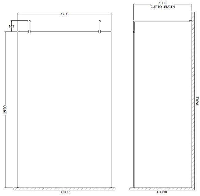 Milton Frameless Wet Room Shower Screen – Double Support Arms & Floor Feet Included 1200mm Wide