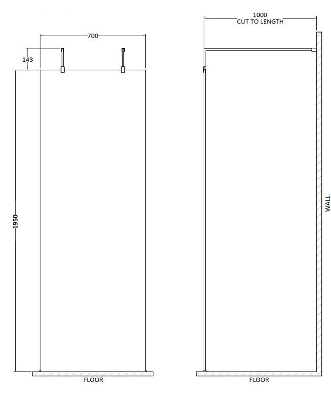 Milton Free Standing Wet Room Screen with Double Support Arms + Feet