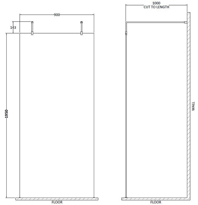 Milton Free Standing Wet Room Screen with Double Support Arms + Feet