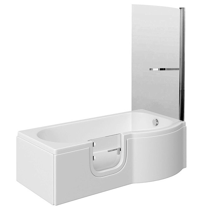 Milton Luxury Walk In 1675mm P Shaped Bath inc. Screen, Front + End Panel  Feature Large Image