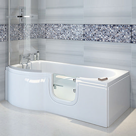 Milton Luxury Walk In 1675mm P Shaped Bath inc. Screen, Front + End Panel Medium Image