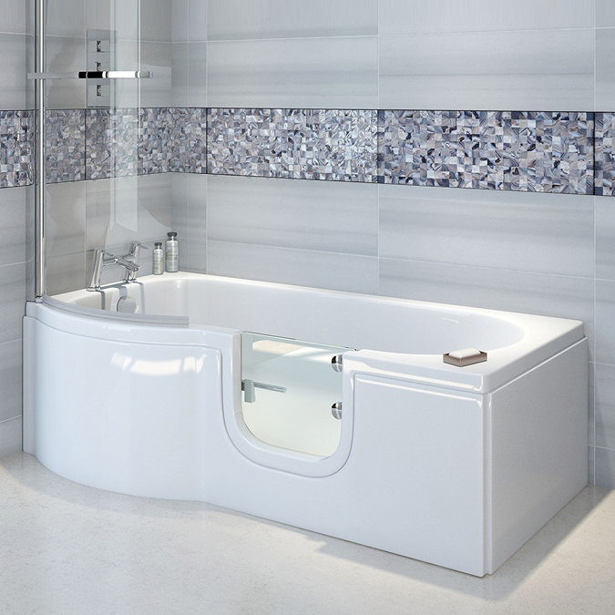 Milton Luxury Walk In 1675mm P Shaped Bath inc. Screen, Front + End Panel Large Image