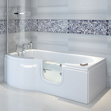 Milton Luxury Walk In 1675mm P Shaped Bath inc. Screen, Front + End Panel  Profile Large Image