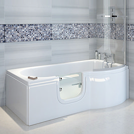 Milton Luxury LH Walk In 1675mm P Shaped Bath inc. Screen, Front + End Panels Large Image