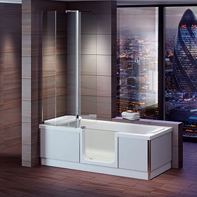 Milton Luxury RH Walk In 1700mm Bath inc. Screen, Fold Down Seat, Front + End Panels Large Image