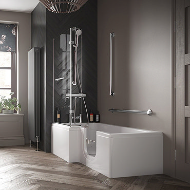 Milton Luxury Walk In 1700mm L Shaped Bath inc. Screen, Front + End Panel  Profile Large Image